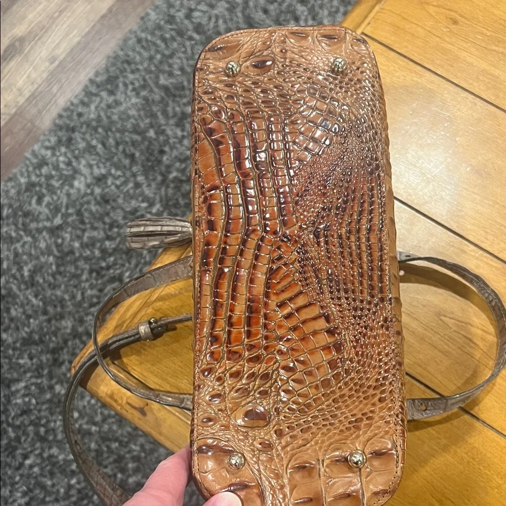 Brahmin Crocodile Embossed Satchel in Brown and Tan - Picture 6 of 8